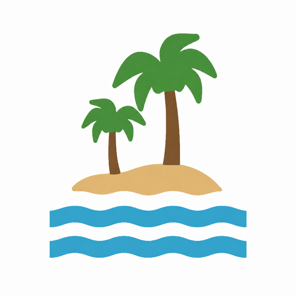 Zwei Palmen auf einer kleinen Insel im Meer
